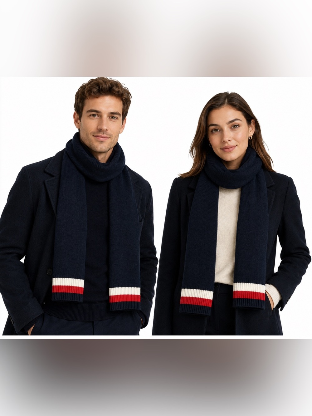 Tommy Hilfiger Navy Blue/White/Red Scarf 10X69 inches New without tags Unisex